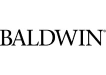 The baldwin logo on a green background.